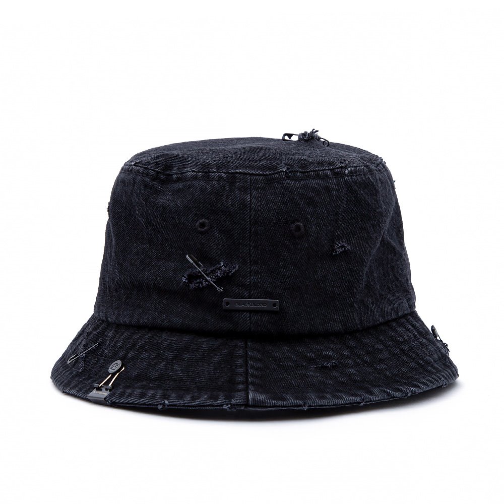 BBD Ripped Custom Smile Logo Denim Bucket Hat (Black)