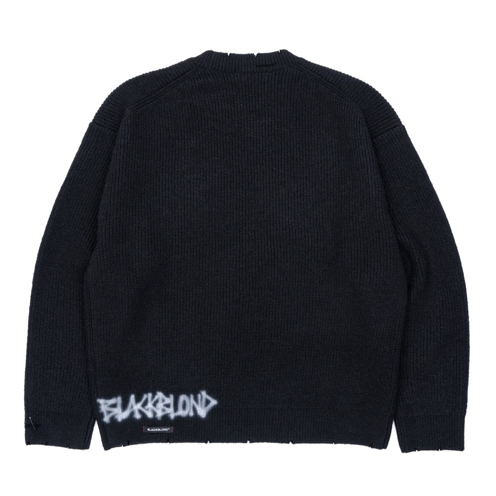 BBD Hand-stitched Logo Ripped Sweater (Black)